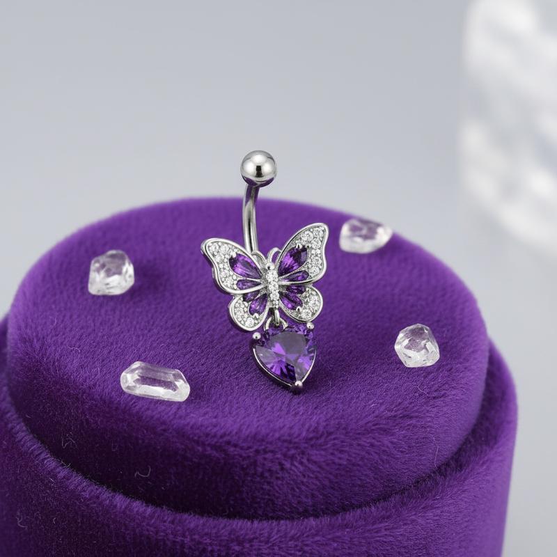Body Jewelry Titanium - 1Pcs Purple Zircon Dangle Belly Button