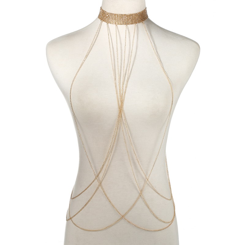 Body Jewelry Chest - Gold Color Body Chain Women Rhinestone