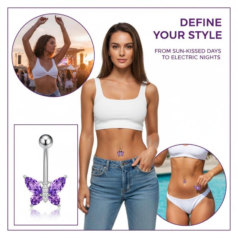1Pcs Purple Zircon Dangle Bell - Body Jewelry Titanium review and price